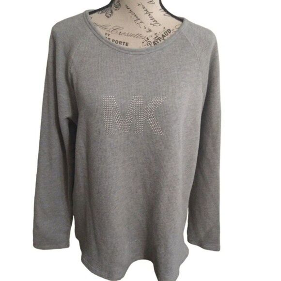 Michael kors gray ladies long sleeve Rhinestone Embellished Large top - Picture 1 of 8
